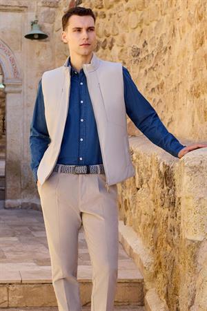 Morven Erkek Ekru Polyamide Spor Gizli Cep Fermuarlı Yelek