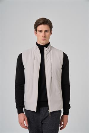 Morven Erkek Ekru Polyamide Spor Gizli Cep Fermuarlı Yelek