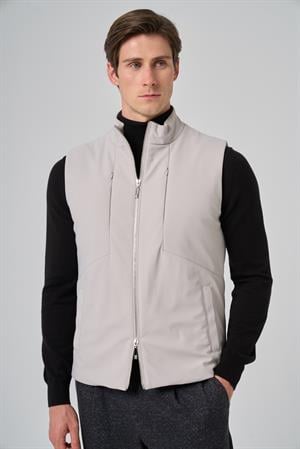 Morven Erkek Ekru Polyamide Spor Gizli Cep Fermuarlı Yelek