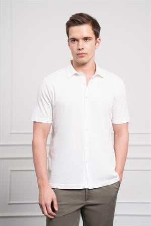 Morven Erkek Ekru Trend Apaçi Yaka Dynamic Fit Kısa Kollu Gömlek