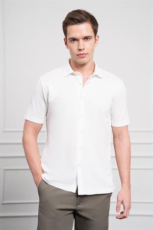 Morven Erkek Ekru Trend Apaçi Yaka Dynamic Fit Kısa Kollu Gömlek