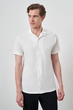 Morven Erkek Ekru Trend Apaçi Yaka Kısa Kollu Gömlek