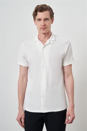 Morven Erkek Ekru Trend Apaçi Yaka Kısa Kollu Gömlek