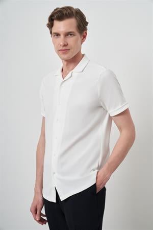 Morven Erkek Ekru Trend Apaçi Yaka Kısa Kollu Gömlek