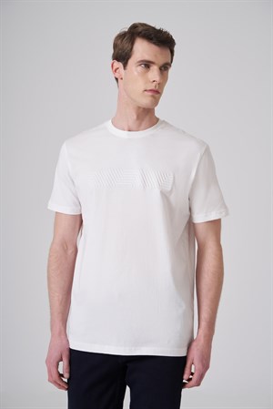 Morven Erkek Ekru Trend Baskılı Bisiklet Yaka Dinamik Fit T-shirt