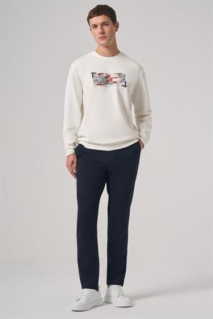 Morven Erkek Ekru Trend Baskılı Bisiklet Yaka Sweatshirt