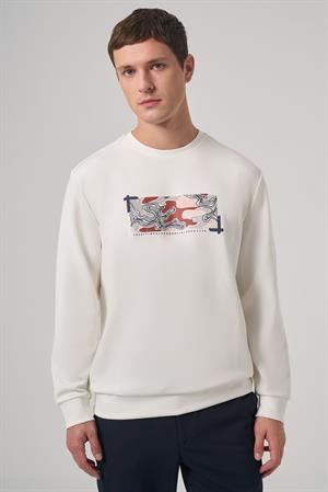 Morven Erkek Ekru Trend Baskılı Bisiklet Yaka Sweatshirt