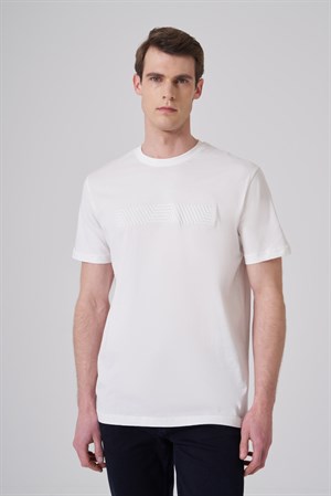 Morven Erkek Ekru Trend Baskılı Bisiklet Yaka Dinamik Fit T-shirt