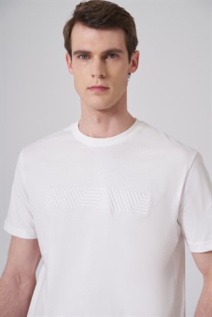 Morven Erkek Ekru Trend Baskılı Bisiklet Yaka Dinamik Fit T-shirt