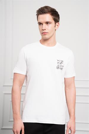 Morven Erkek Ekru Trend Bisiklet Yaka Dinamik Fit Pamuk T-Shirt