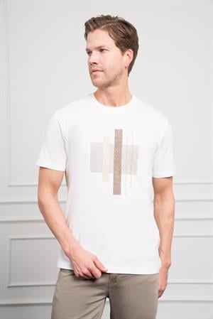 Morven Erkek Ekru Trend Bisiklet Yaka Dinamik Fit Pamuk T-Shirt