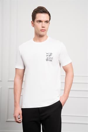 Morven Erkek Ekru Trend Bisiklet Yaka Dinamik Fit Pamuk T-Shirt