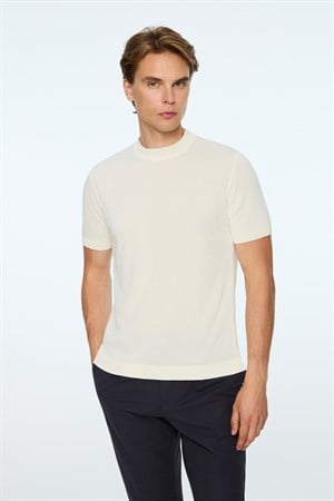 Morven Erkek Ekru Trend Bisiklet Yaka Rayon Triko T-Shirt
