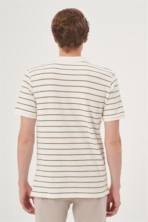Morven Erkek Ekru Trend Çizgili Dinamik Fit Polo Yaka T-Shirt