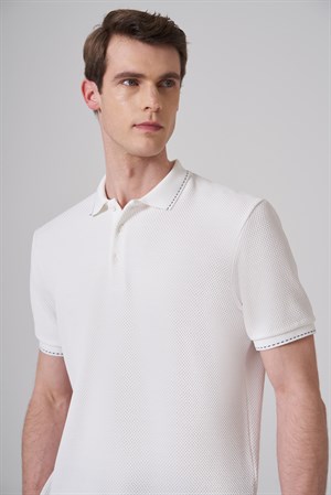 Morven Erkek Ekru Trend Desenli Polo Yaka Tshirt