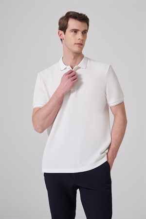 Morven Erkek Ekru Trend Desenli Polo Yaka Tshirt