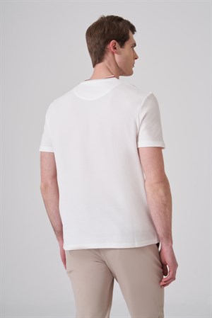 Morven Erkek Ekru Trend Düz Penye  Bisiklet Yaka T-shirt