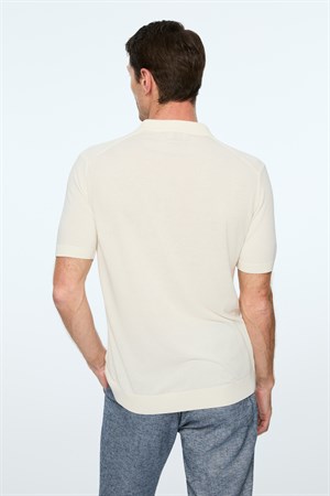 Morven Erkek Ekru Trend Polo Yaka Rayon Triko T-Shirt