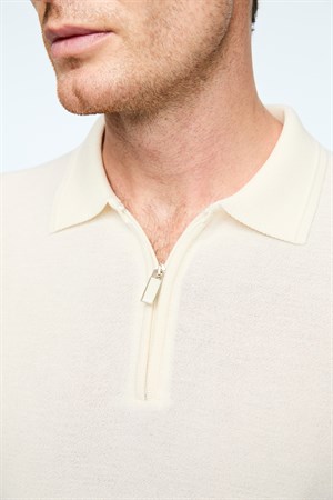 Morven Erkek Ekru Trend Polo Yaka Rayon Triko T-Shirt