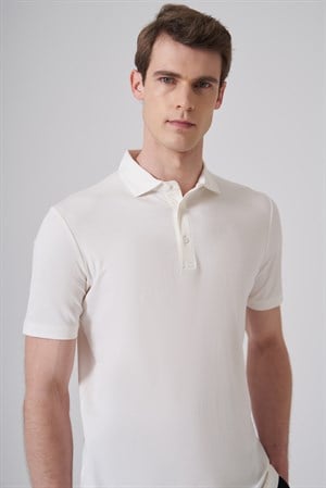 Morven Erkek Ekru Trend Polo Yaka Rayon Dinamik Fit Tshirt
