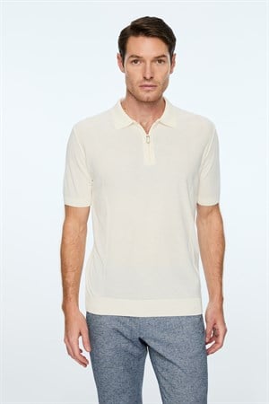 Morven Erkek Ekru Trend Polo Yaka Rayon Triko T-Shirt