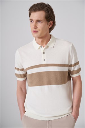 Morven Erkek Ekru Trend Soft Pamuk Polo Yaka Triko T-Shirt