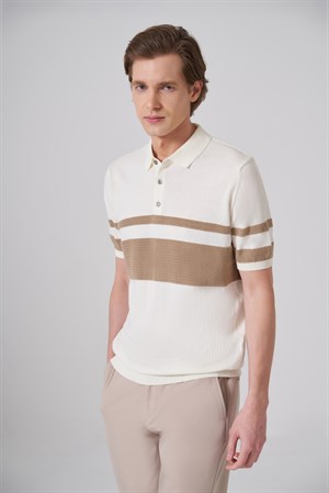 Morven Erkek Ekru Trend Soft Pamuk Polo Yaka Triko T-Shirt