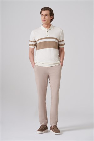 Morven Erkek Ekru Trend Soft Pamuk Polo Yaka Triko T-Shirt