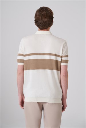 Morven Erkek Ekru Trend Soft Pamuk Polo Yaka Triko T-Shirt