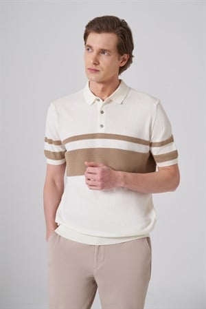 Morven Erkek Ekru Trend Soft Pamuk Polo Yaka Triko T-Shirt
