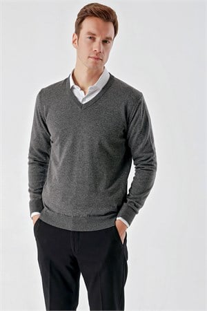 Morven Erkek Füme Basic V Yaka Dynamic Fit Rahat Kesim Triko