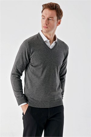Morven Erkek Füme Basic V Yaka Dynamic Fit Rahat Kesim Triko