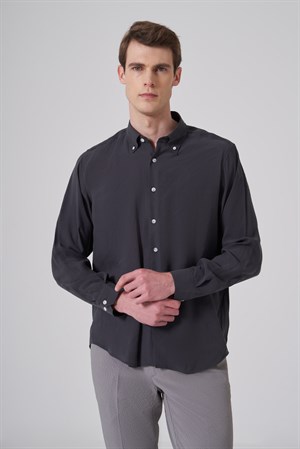 Morven Erkek Füme Dynamic Fit Düğmeli Yaka Gömlek Modal