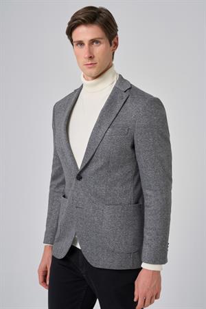 Morven Erkek Füme Örme Trend Desenli Slim Fit Mono Yaka Ceket