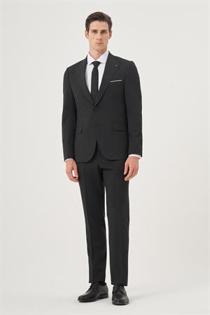 Morven Erkek Füme Poliviskon Basic Slim Fit Sivri Yaka Takım Elbise