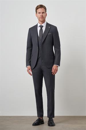 Morven Erkek Füme Poliviskon Slim Fit Yelekli Mono Yaka Takım Elbise