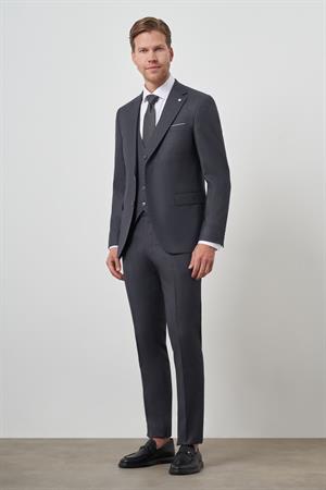 Morven Erkek Füme Poliviskon Slim Fit Yelekli Mono Yaka Takım Elbise