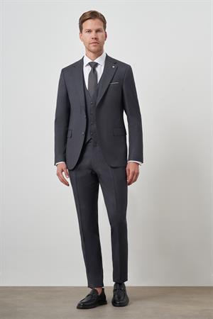 Morven Erkek Füme Poliviskon Slim Fit Yelekli Mono Yaka Takım Elbise