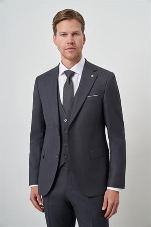 Morven Erkek Füme Poliviskon Slim Fit Yelekli Mono Yaka Takım Elbise