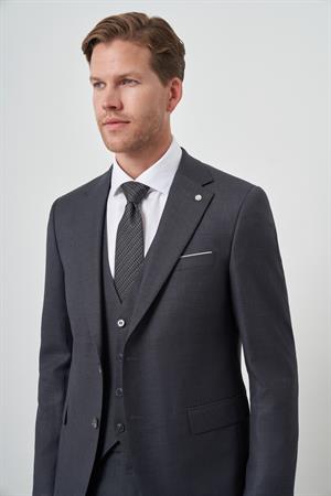 Morven Erkek Füme Poliviskon Slim Fit Yelekli Mono Yaka Takım Elbise