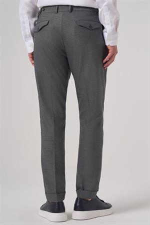 Morven Erkek Füme Poliviskon Trend Desenli Slim Fit Çift Pile Pantolon