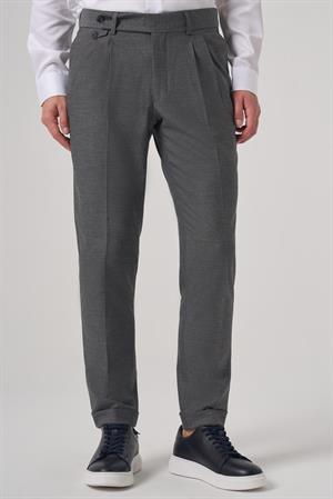 Morven Erkek Füme Poliviskon Trend Desenli Slim Fit Çift Pile Pantolon