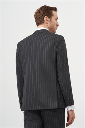 Morven Erkek Füme Poliviskon Trend Kruvaze Slim Fit Sivri Yaka Takım Elbise