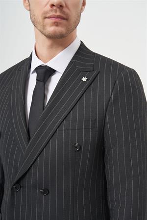 Morven Erkek Füme Poliviskon Trend Kruvaze Slim Fit Sivri Yaka Takım Elbise