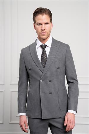 Morven Erkek Füme Trend Kruvaze Slim Fit Dar Kesim Sivri Yaka Takım Elbise