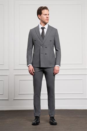 Morven Erkek Füme Trend Kruvaze Slim Fit Dar Kesim Sivri Yaka Takım Elbise