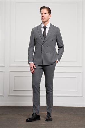 Morven Erkek Füme Trend Kruvaze Slim Fit Dar Kesim Sivri Yaka Takım Elbise