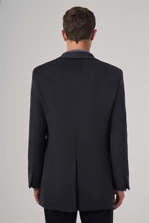 Morven Erkek Füme Yünlü Düz Dynamic Fit Sivri Yaka Kaban