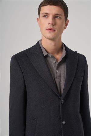 Morven Erkek Füme Yünlü Düz Dynamic Fit Sivri Yaka Kaban