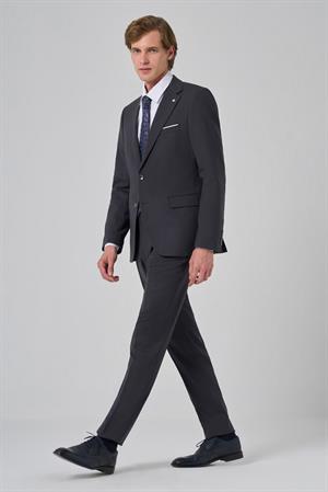 Morven Erkek Füme Yünlü Slim Fit Mono Yaka Takım Elbise